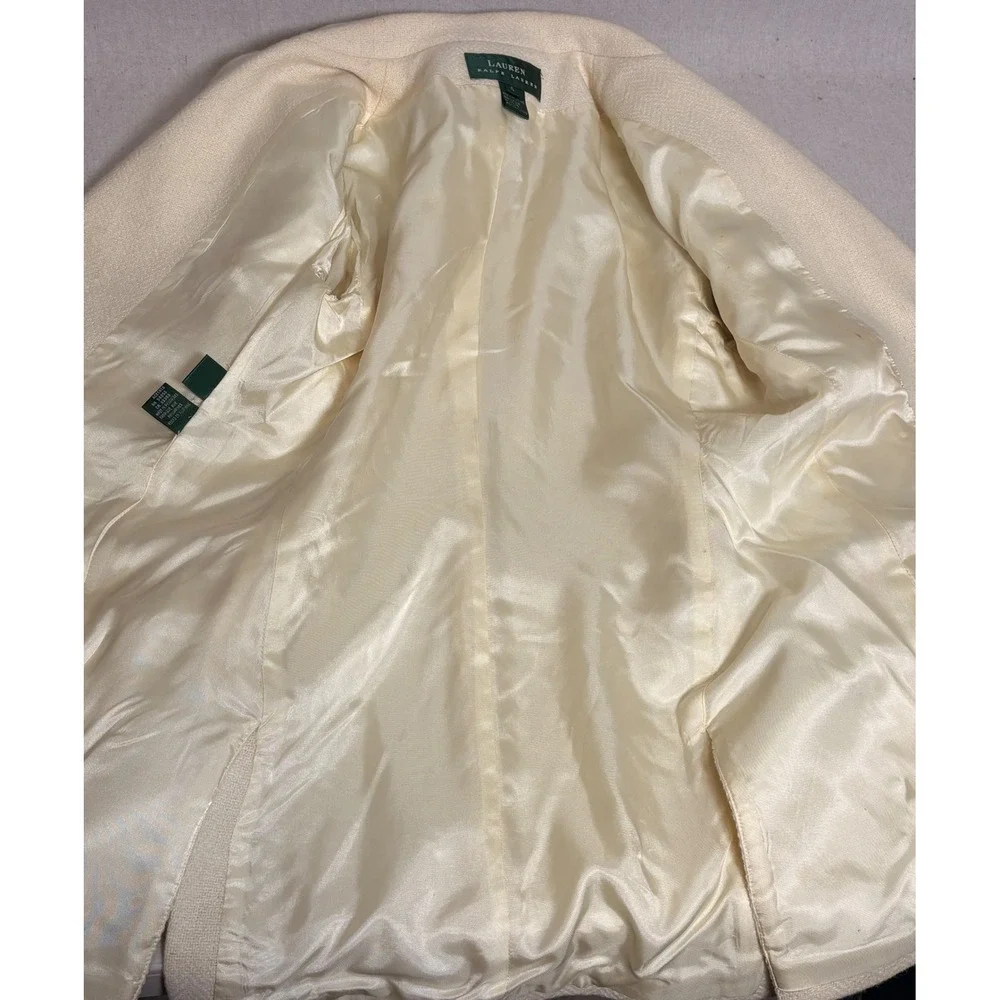 Lauren Ralph Lauren Womens 100% Wool Blazer Cream 3 Button Crest‎ Jacket Size 4